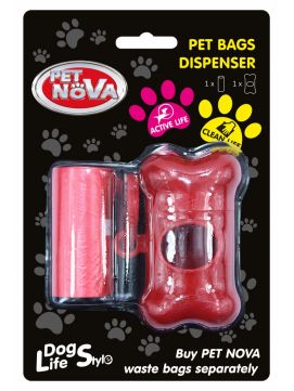 Pet Nova Dog Life Style Dyspenser Czerwony na Worki Oraz Jedna Rolka 20 Sztuk
